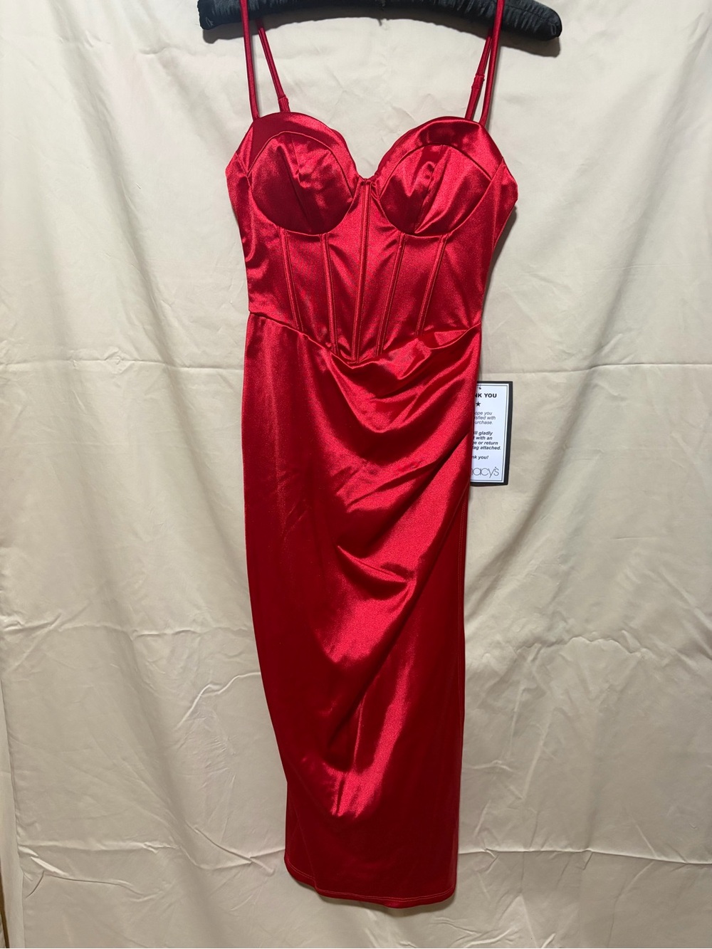 B Darlin Red Satin Bustier Midi Slip Dress